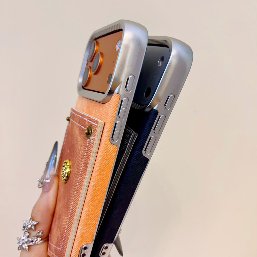 3D camellia Denim pocket card bag Case for iPhone 17 16 15 14 13 Phone Cover 17 16 15 14 13 Pro MAX soft Shockproof Back Funda