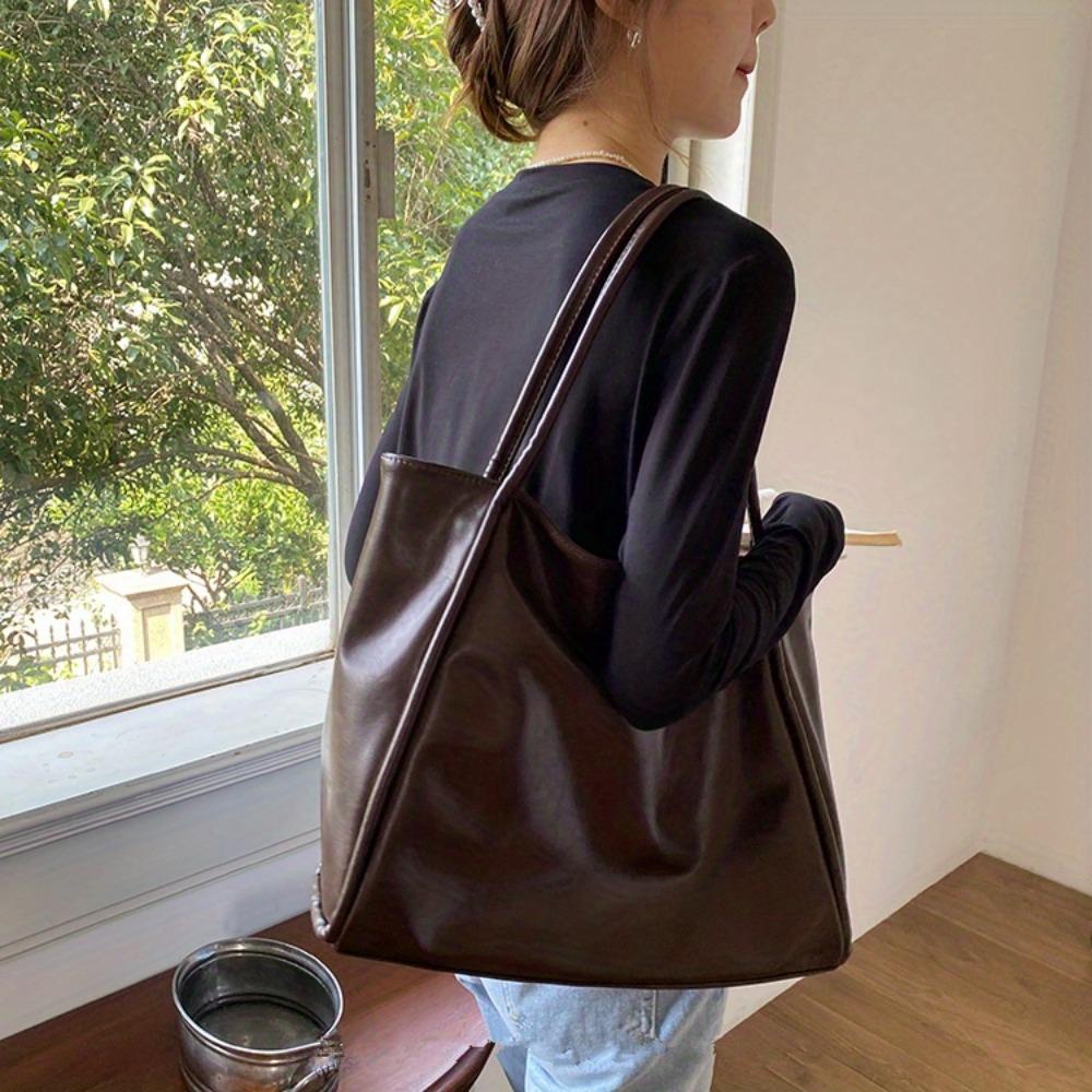Women's Minimalist Tote Bag Large Capacity Shoulder Bag Ladies Solid Color Bag for Work
