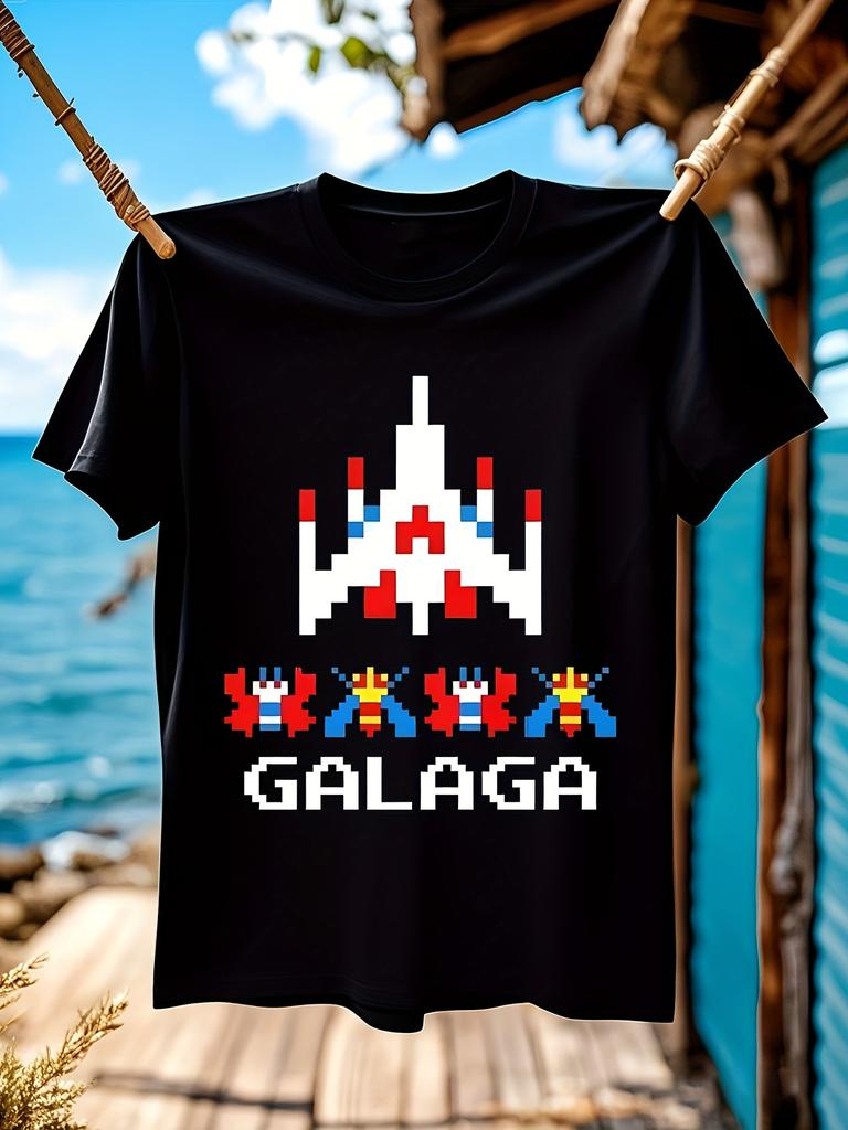 Galaga Arcade Game Retro T-shirt - 80s Nostalgic Pixel Art Space Invaders & Galaga Characters Graphic Tee