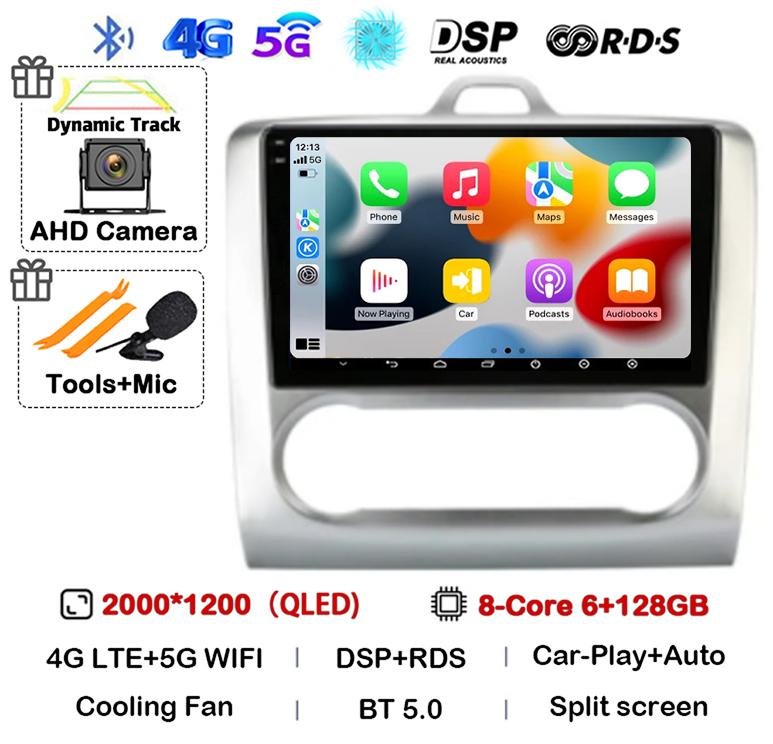 Android 14 Carplay Auto Car Radio For Ford Focus 2 3 Mk2 Mk3 2004 2005-2011 WIFI+4G Multimedia GPS 2 Din Autoradio Player Stereo