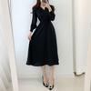 Harajuku V-neck Puff Sleeve A-line Maxi Dresses for Woman Women Solid Color Midi Robe Korean Office Dresses Elegant Spring 2023