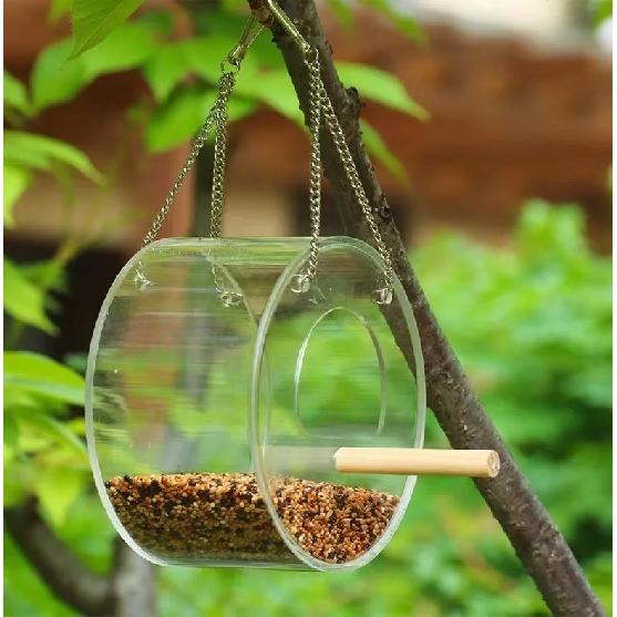 Bird Feeder Outdoor Balcony Food Dispenser Courtyard Outdoor Suspended Waterproof Trough Wild Sparrow Acrylic Feeder