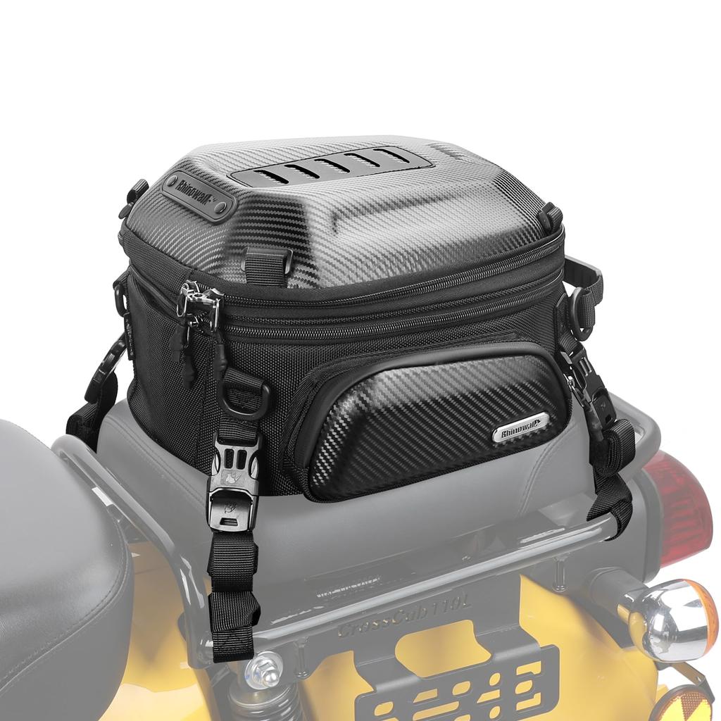 Rhinowalk Motorcycle Seat Variable Expandable Hard Shell Motorcycle Touring Bag with Waterproof Rain Easy Versatile Bike Bag with Shoulder Strap Bag,