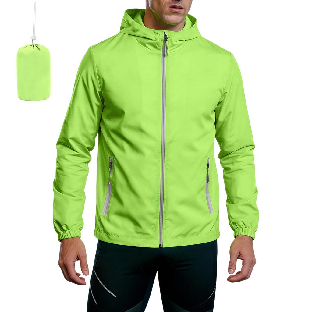 Unisex Lightweight Hooded Sports Jacket with Reflective Zipper Breathable Quick Dry with Storage Bag
