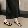 French Thick Heel Cross with Cool Slippers Fairy Shoes Wear 2025 Summer New Suede Open-toed Roman Sandals