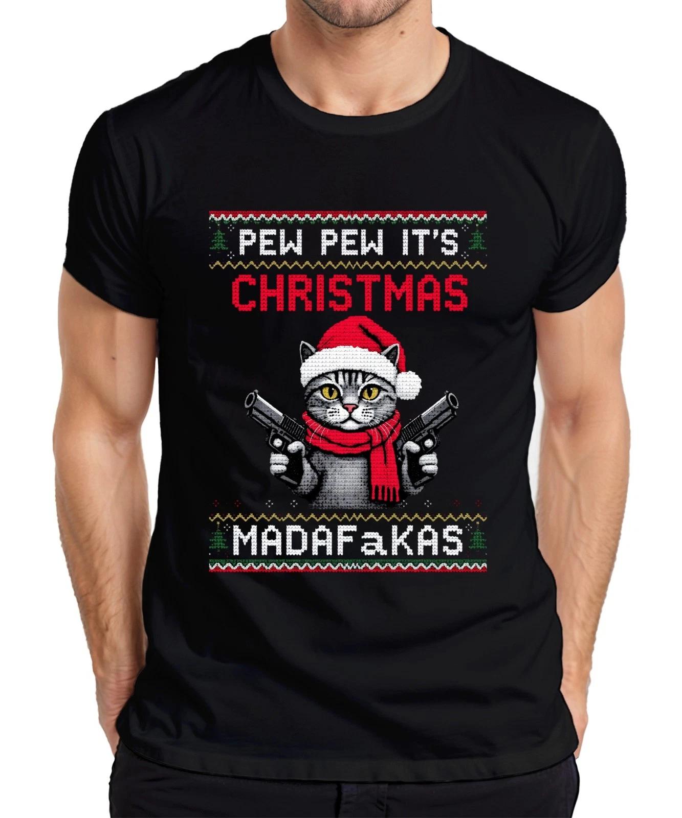Pew Pew It s Christmas Madafakas Katze Pistolen Weihnachten Herren T-Shirt XXXXL