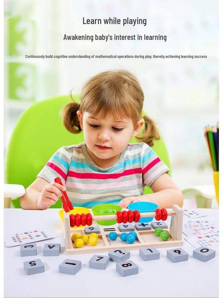 Wooden Children's Multifunctional Abacus and Calculating Rack - Educational Math Toy with Beads for Primary Students.