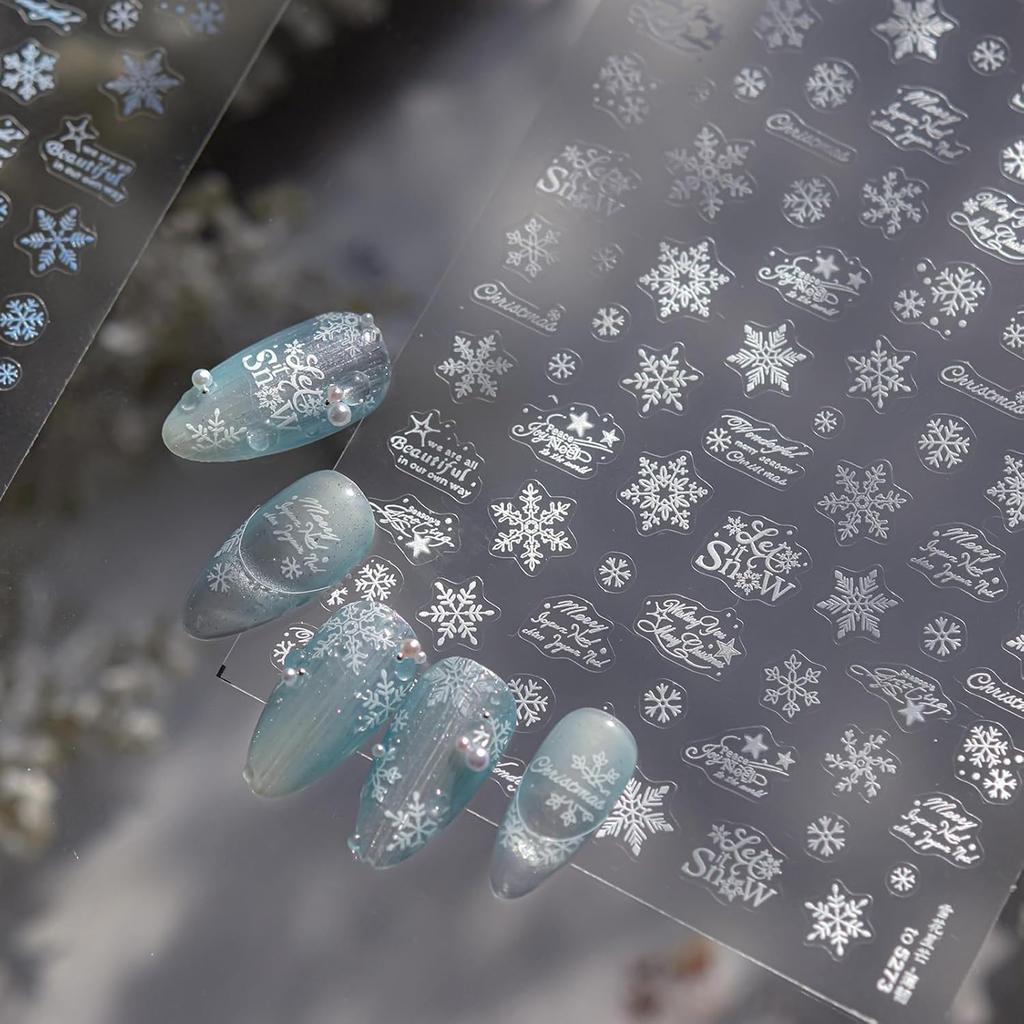 Winter Snowflake Nail Art Stickers, 3D Embossed Exquisite Snowflake Nail Decals Self-Adhesive Christmas Craft Nails Accessories for Women Girls DIY