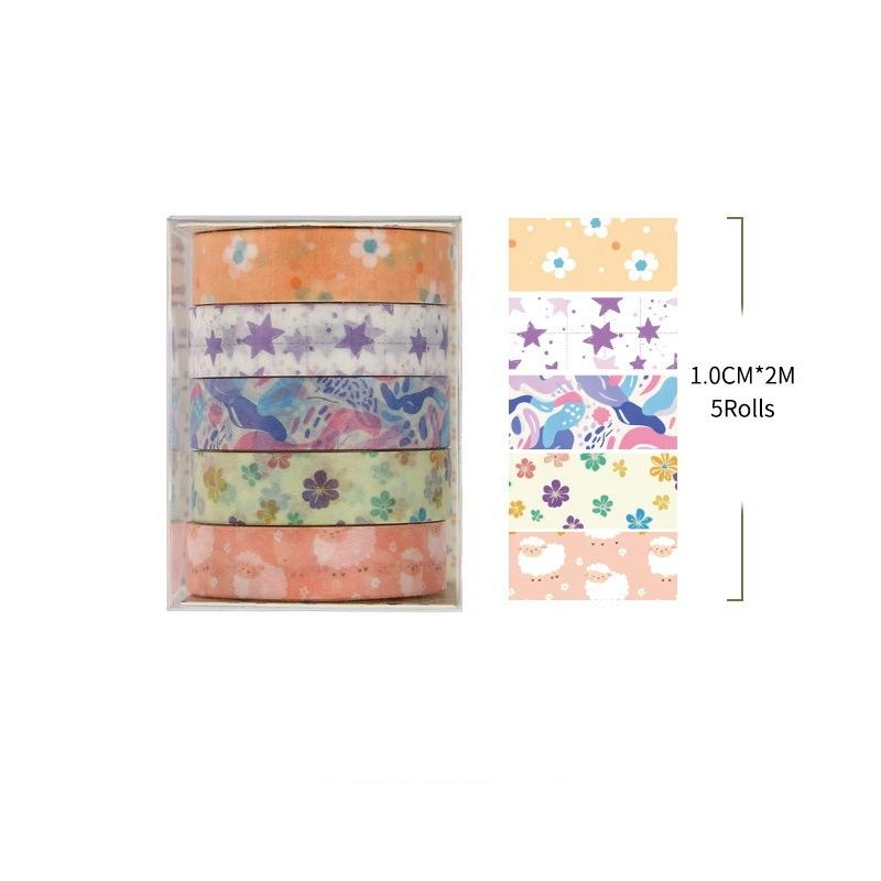 5Roll Romantic Flowers Bows Stars Washi Tape Ins Style Diy Decorative Tape Supplies Planner Diary Ledger Decoration Supplies