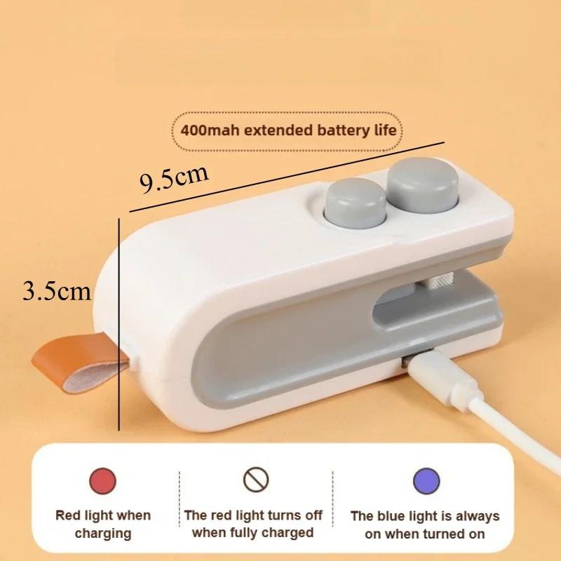 2 in 1 Mini Bag Heat Sealer Storage Package Snack Sealer Clip Handheld Plastic Bag Heat Sealing Machine USB Rechargable