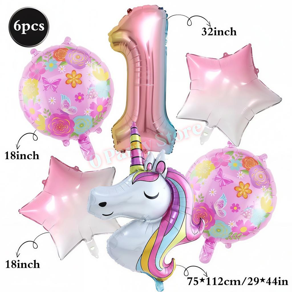 Rainbow Unicorn Aluminum Balloon Girls Birthday Party Decoration Gradient Number Balloon Party Decor Supplies Baby Shower Globos