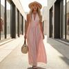Yousheng Summer Women Sleeveless Long Dress, Deep V Neck Slim Waist Ruffle Swing Dress, Solid Color Casual Ankle Length Maxi