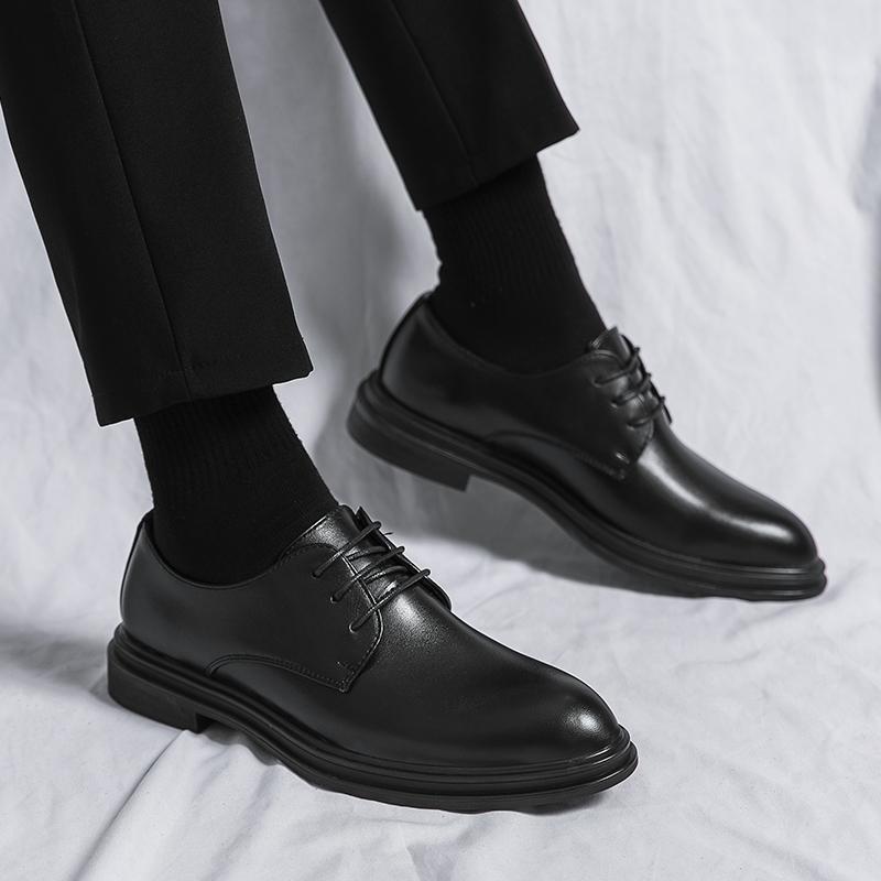 Casual leather shoes summer patent leather glossy small leather shoes black lace-up business dress groom wedding trendy shoes