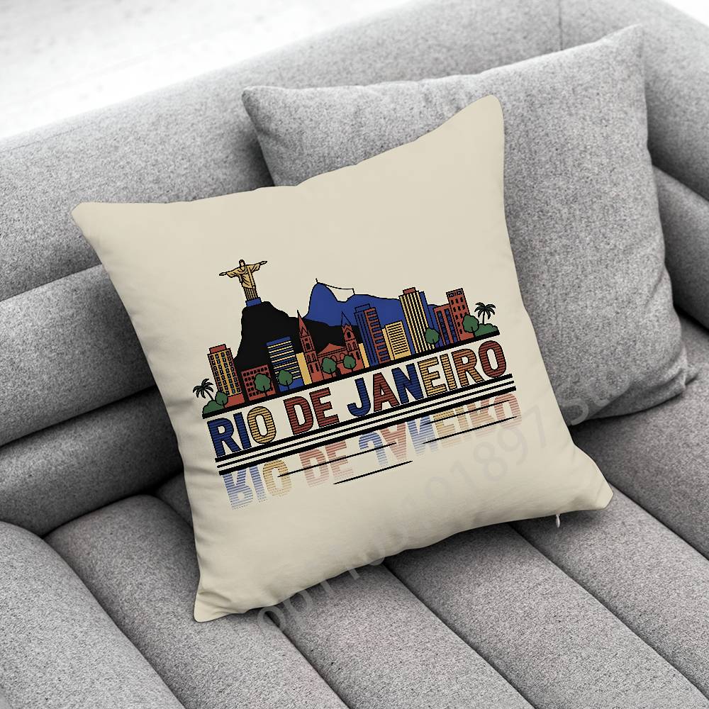 Rio De Janeiro Brazil Flag Map Passport Throw Pillow Case For 45x45cm 40x40cm 50x50cm 30x30cm Square Car Pillowcase Shell