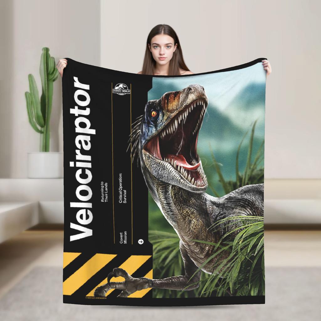 Jurassic T-Rex Grid World Blanket Flannel Spring/Autumn Logo Breathable Lightweight Throw Blankets for Travel Bedroom Quilt