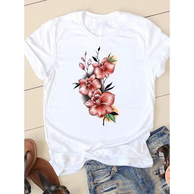 Short Sleeve Print T-shirts Ladies Casual Clothing Watercolor Flower Trend 90s Women T Clothes Fashion Female Graphic Tee