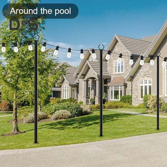 Lichterkettenstange 10 Fuß beschichtete Metallstange mit Gabel Außenlichterstange mit Spießen Lichterkettenhalter für Terrasse Deck Garten Hochzeitsfeier Dekoration