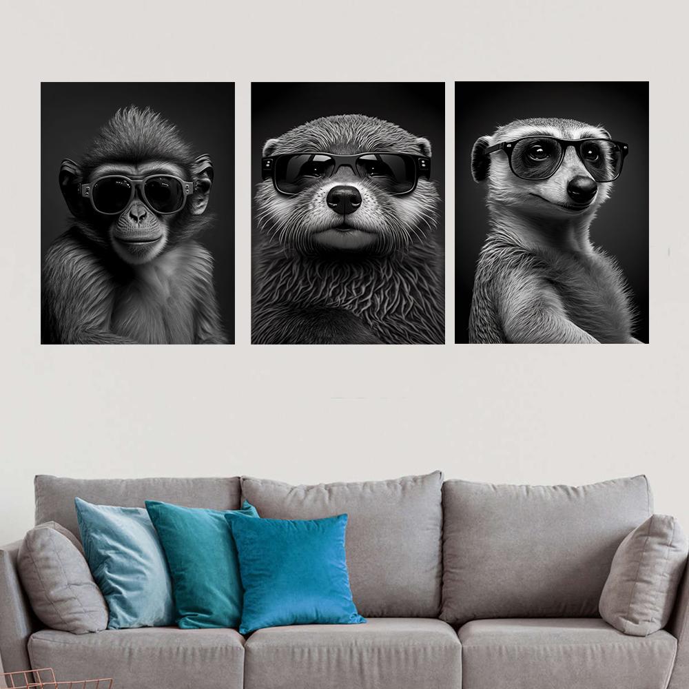 Modernes lustiges Tier-Dekorationsbild Porträt eines Seeotters mit Sonnenbrille Poster Drucke für Wohnzimmer Wanddekor Ungerahmt