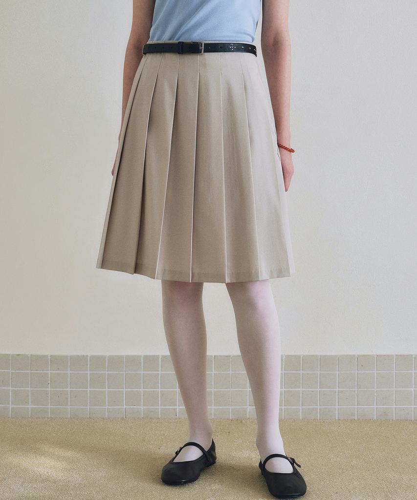 Roeil Classic Pleats Midi Skirt_Cream