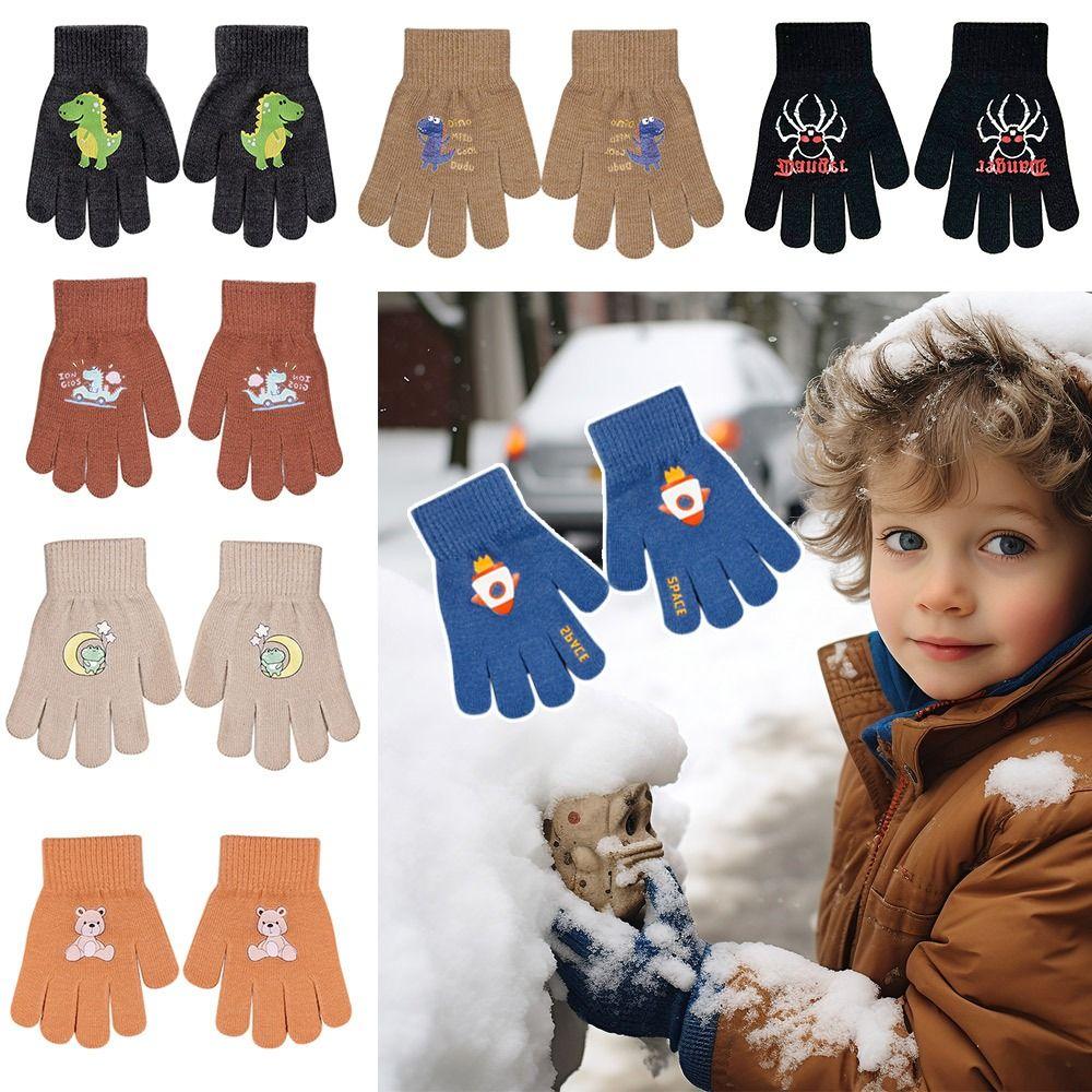1Pair Coldproof Children's Gloves 7-9 Years Cartoon Gloves Unisex Hand Gloves  Children