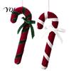 Reusable Holiday Party Pendant Velvet Christmas Candy Cane Ornament, Fabric Decoration with Retro Ornaments Bow, Xmas Tree Hanging Decor for Pendants