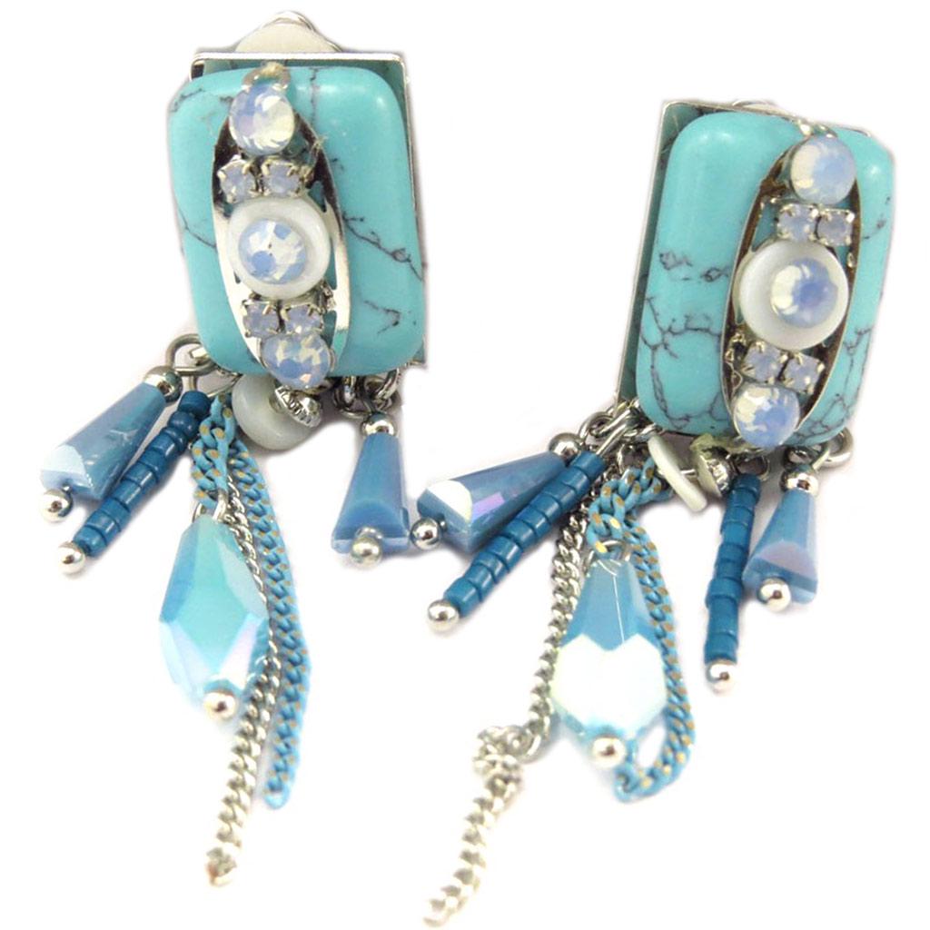 Les Trésors De Lily [P7343] - Silver Turquoise 'Navajos' Designer Clips - 50x23 Mm