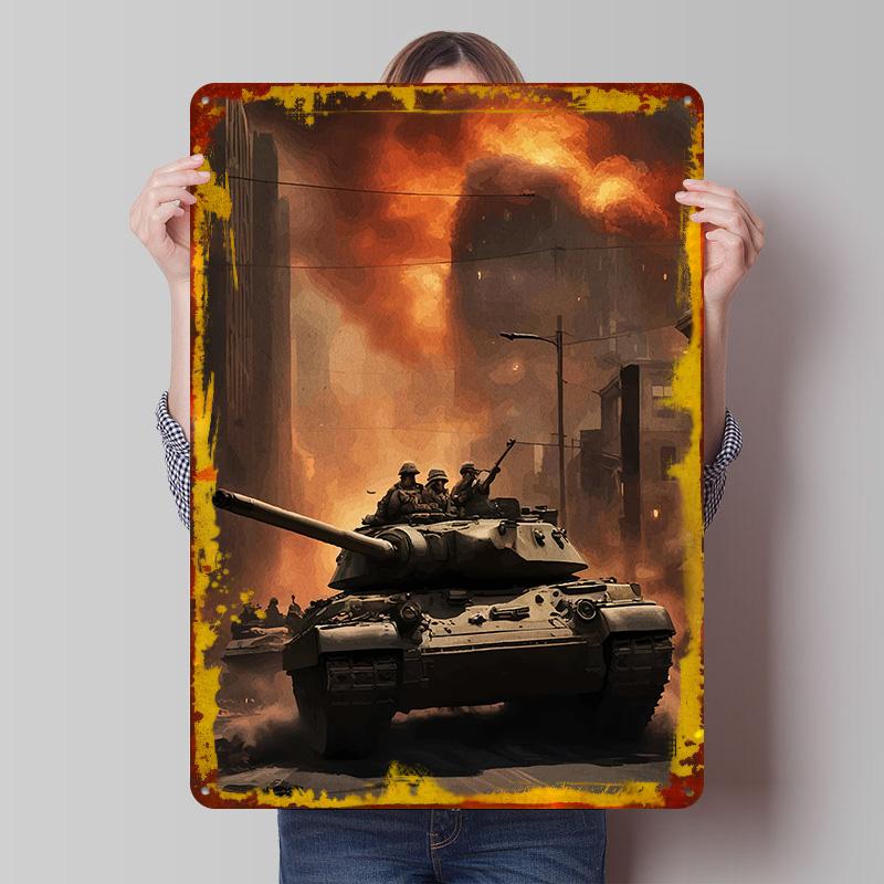 Tanks WarTorn Cityscape Printed Poster Customized Wall Art Retro Vintage Metal Tin Signs for House Decor Coffee Bar Accessories