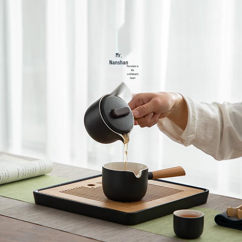 Mr. Nanshan Simple & Elegant Japanese Black Ceramic Side-Handle Tea Set