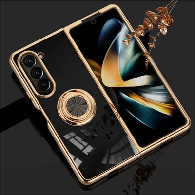 Galvanicky pokovovaný magnetický držiak na prsteň Puzdro na telefón pre Samsung Galaxy Z Fold 5 4 Fold5 Fold4 5G Pevný obal Nárazuvzdorný kryt