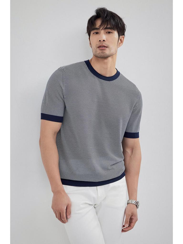 2024 Men's Striped Polo: Short-Sleeve, Versatile Round Neck Knit Shirt