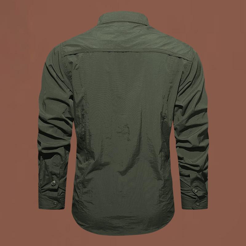 Outdoor Quick-drying Waterproof Shirt Multi-pocket Tooling Men's Lapel Long-sleeved Casual Solid Color Shirt Middle-aged and Young Jacket