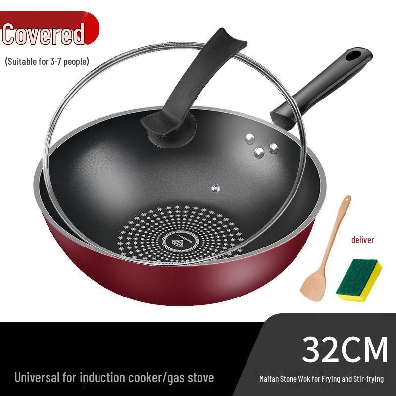 Zhi Shi Red Star Diamond Non-Stick Wok, 32cm with Lid