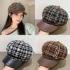 Vintage Plaid Beret Hat With Wide Brim For Women Winter Fashion Accessory