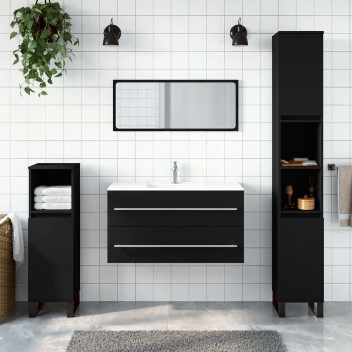 VidaXL Armoire de salle de bain avec miroir noir bois d'ingénierie 833880
