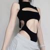 Gothic Techwear Sexy Hollow Out Sleeveless Tank Tops Bodysuit For Women Streetwear Style Backless Playsuit Vest For Women