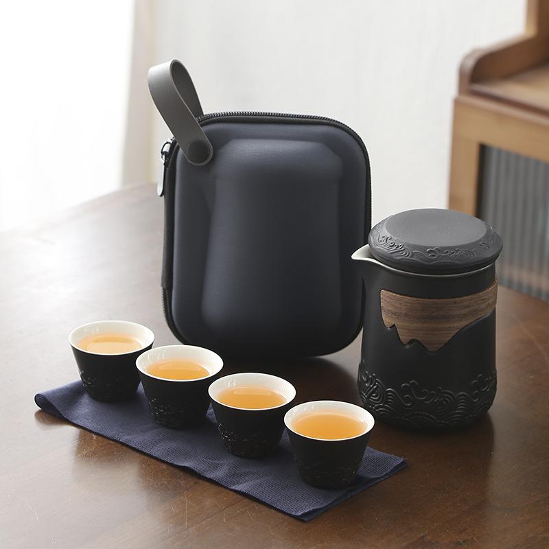 Outdoor Set Travel with Four Cups Camping Teapot Portable Quick Tea Cup