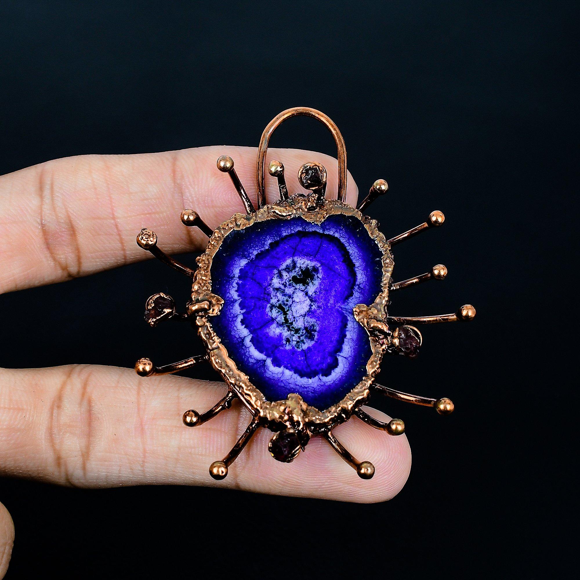 

Blue Solar Druzy Pendant Gemstone Jewelry, Copper Electroformed Pendant, Handmade Beautiful Jewelry Pendant 2.55 Inches