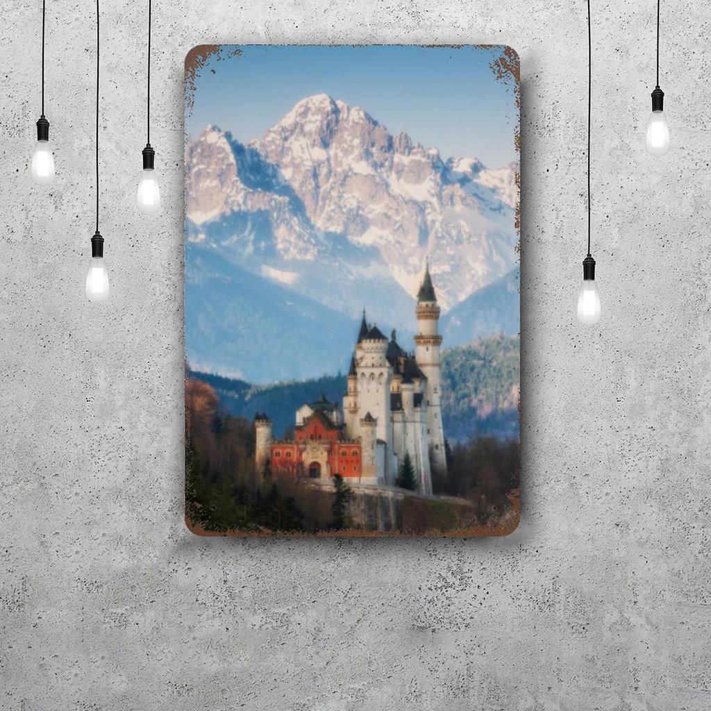 Neuschwanstein Castle Vintage Metal Tin Signs Posters Decor Retro Metal Plaque Wall Art Decor for Garage Bar