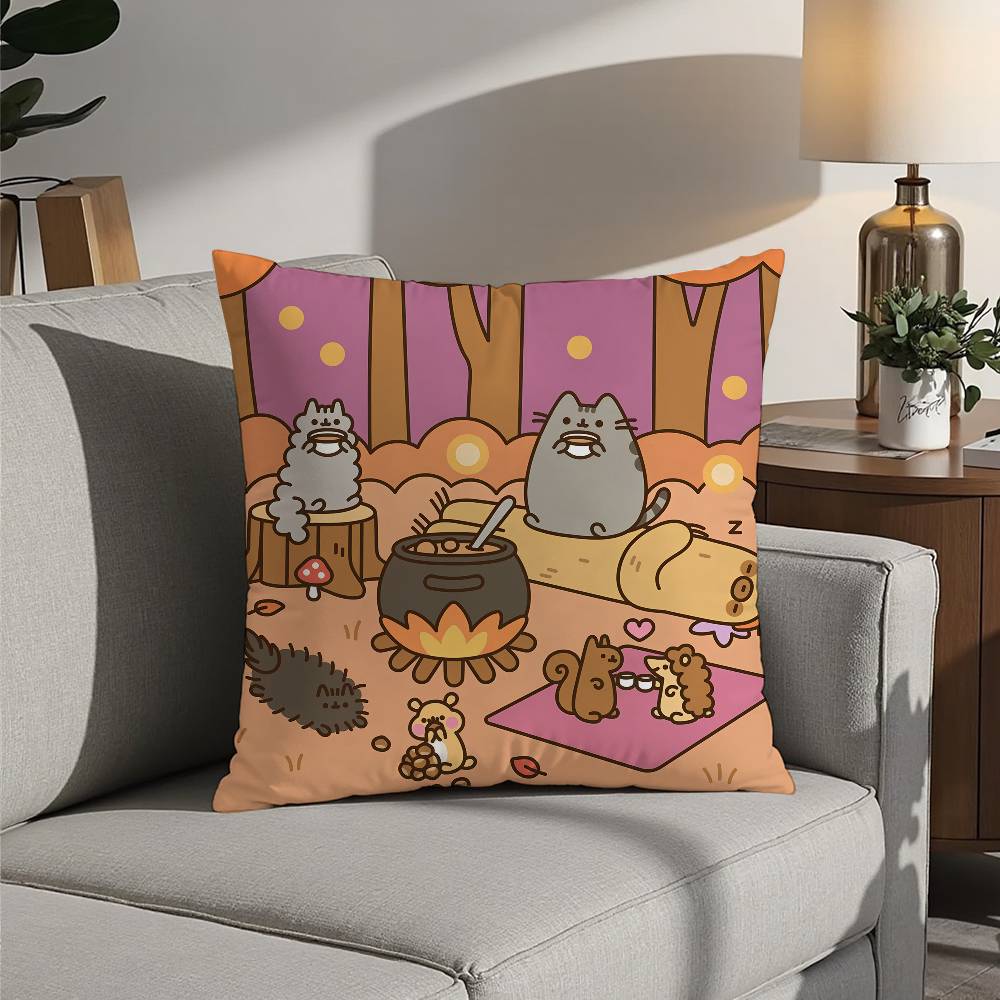 Kawaii P-Pusheen Cute cat Pillow Case Sofa Decorative Home Double-sided Printing Short Plush Cushion Pillow Cover Holiday Gift
