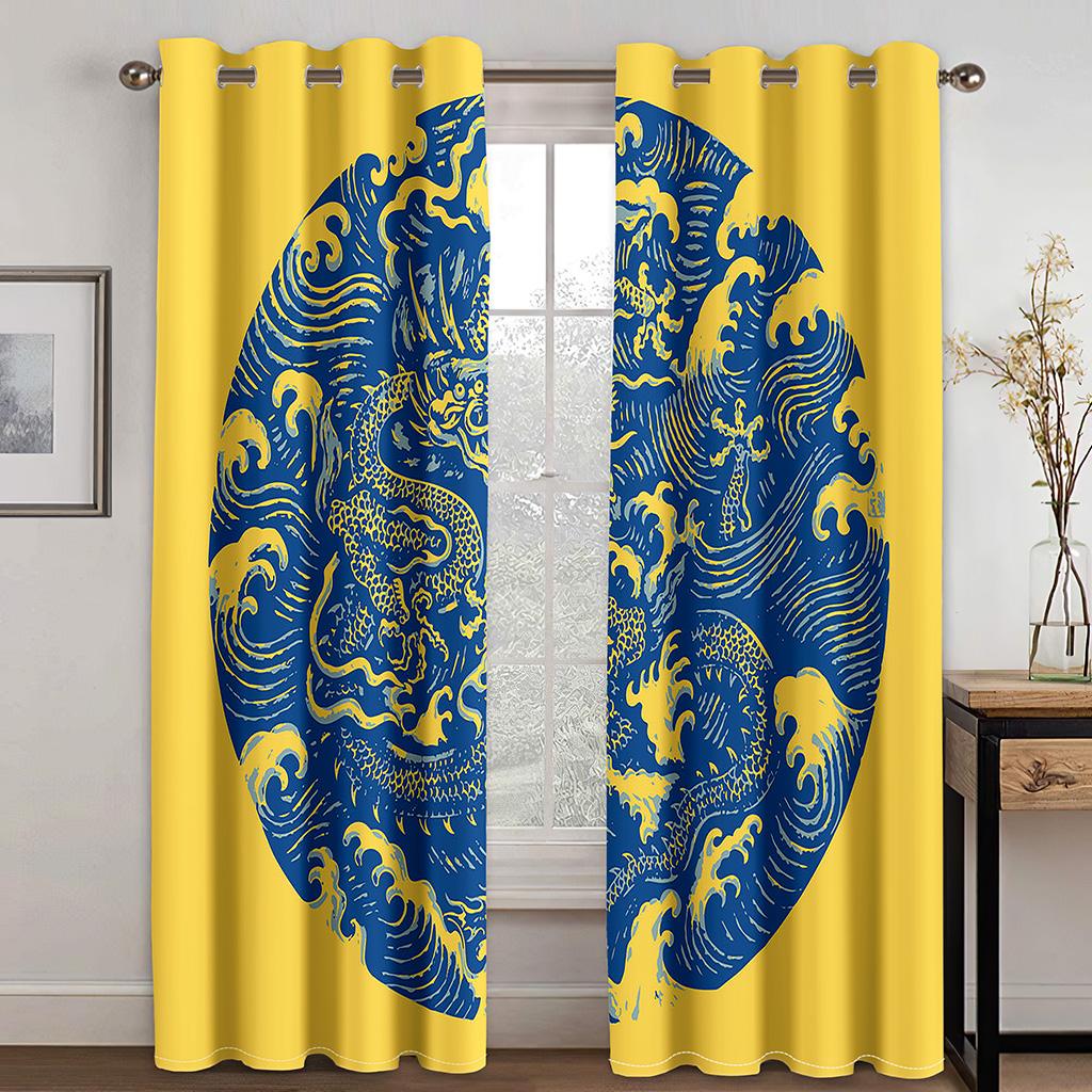 Gold Chinese Vintage Animal Plant Luxury Window Curtains In the Kids Bedroom Living Room Hall Treatments Kitchen Drapes Blinds