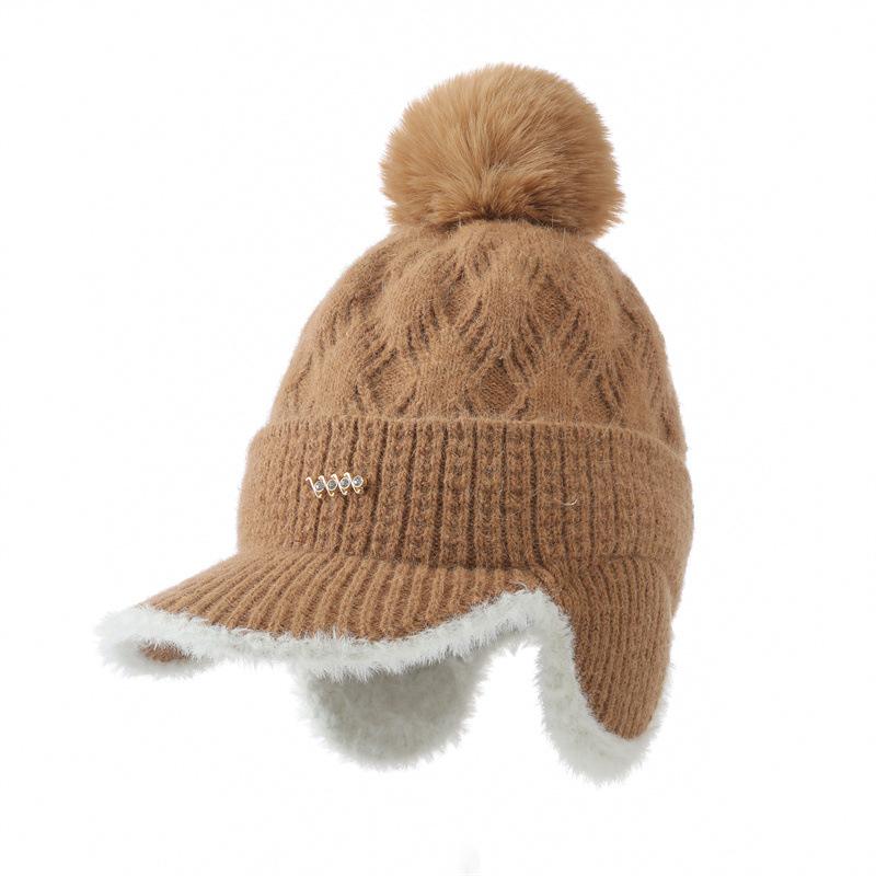 New Fleece Thickened Knitted Cap Women's Autumn and Winter Ear Bag Warm Wool Baseball Cap
