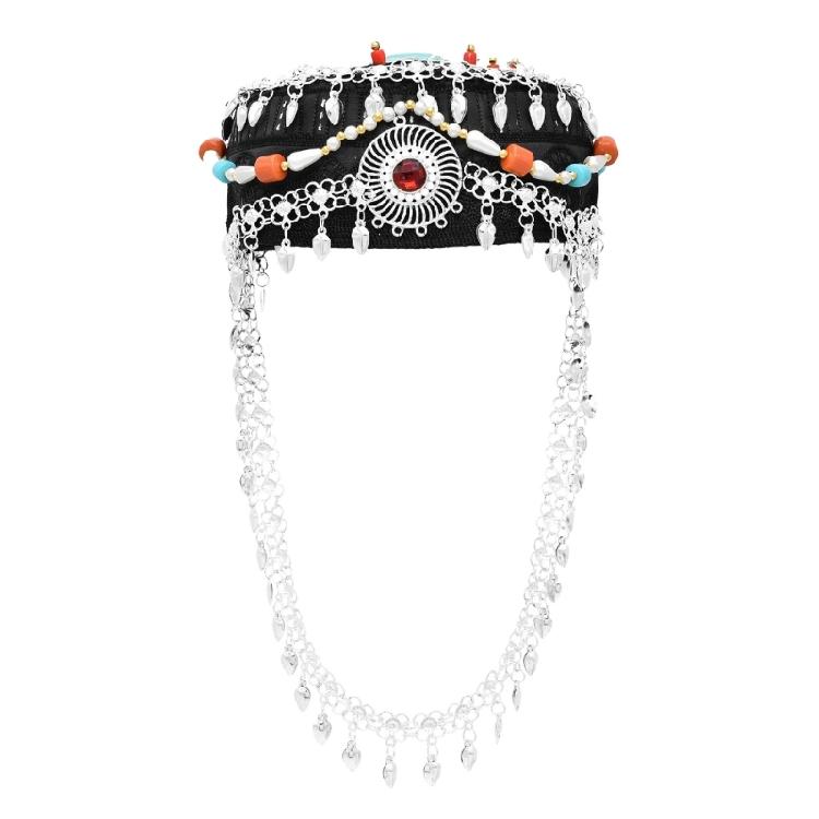 

Fashionable Turquoise Beanies Colorful Rhinestones and Gold Tassels Accents Jeweled Turquoise Hat Elegant Rhinestones срібний