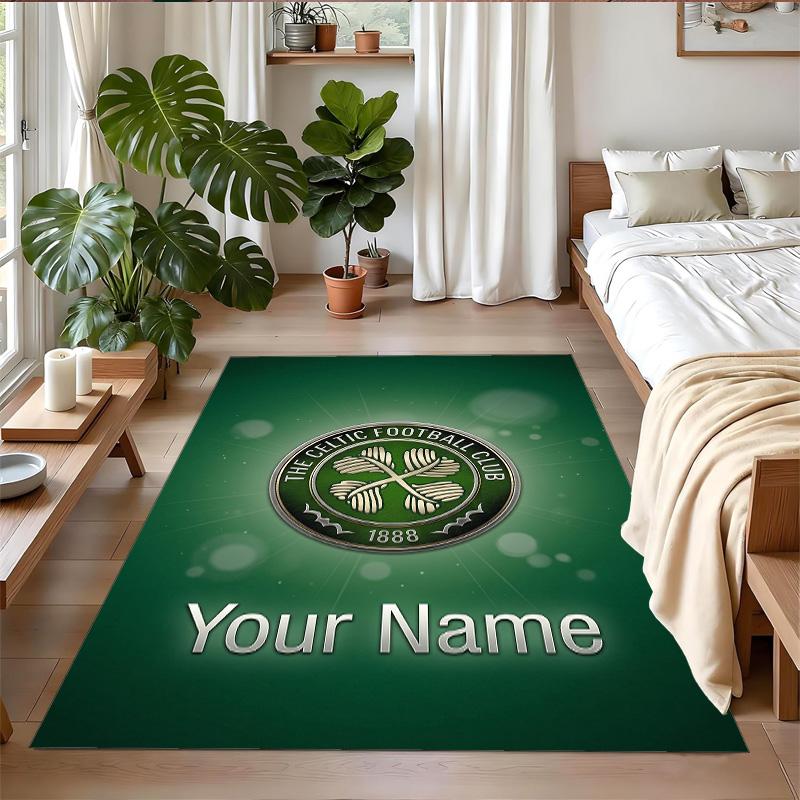 Dywanik z kryształowego aksamitu z własnym tekstem/imieniem, Miękka antypoślizgowa mata podłogowa, Dekoracja domu Celtic FC