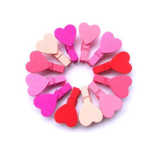 12Pcs Mini Heart Love Wooden Clothes Photo Paper Peg Pin Clothespin Craft Clips