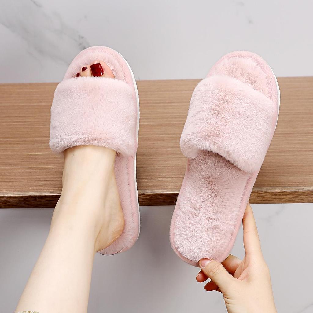 Fairy Style Women's Solid Color Furry Slippers for Outdoor Wear - Autumn 2023 Collection