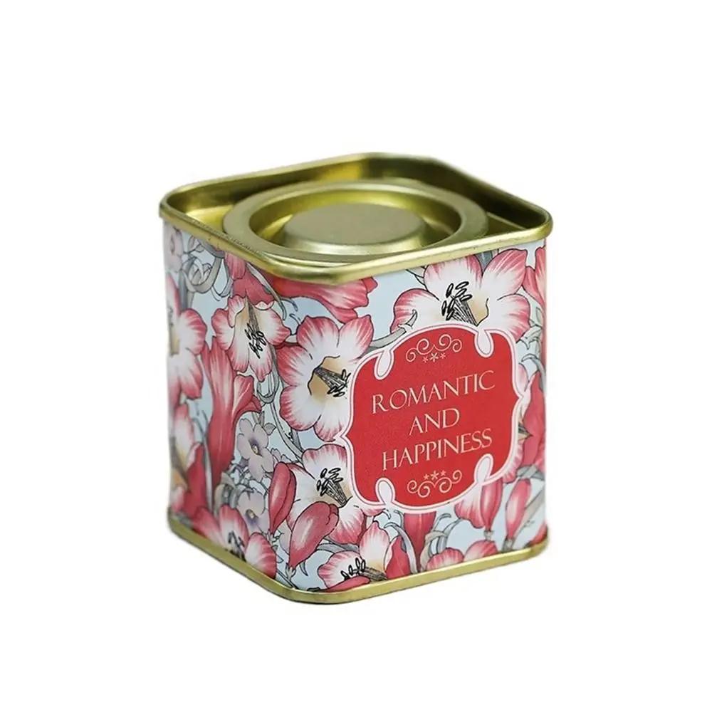 Container Tinplate Tea Tin Box Small Square Metal Tea Can Portable Sealed Coffee