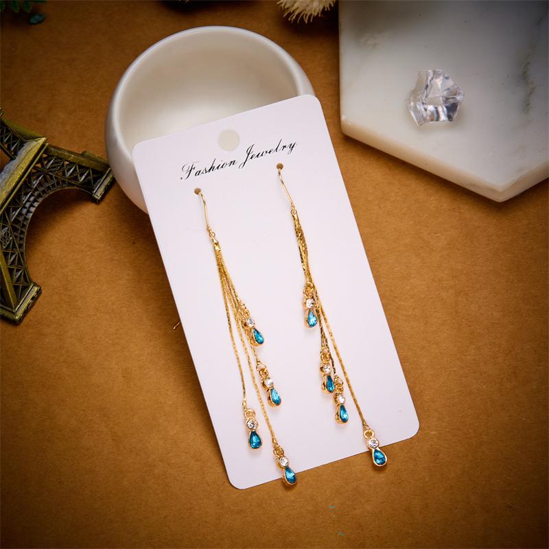 Vintage Temperament Zircon Water Drop Earrings For Women Korean Fashion Long Tassel Rhinestone Earring Wedding Party Jewelry