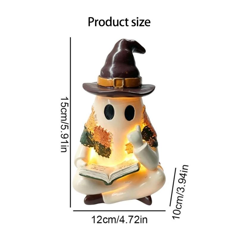 Halloween Patchwork Ghostly with Led Light Lighted Character Figure for Fall Display, Formed Accent with Soft Light for Shelf, Desk, Entry Table, or