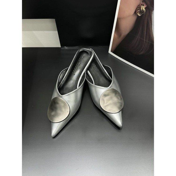 2025 Fashion New Low Heel Baotou Half Slippers Muller Shoes Versatile Fairy Wind Flat Bottom No Heel Outer Wear