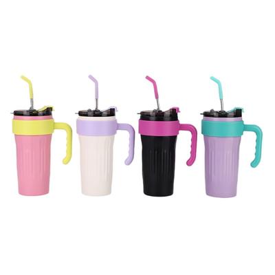 New Dopamine Handle Cup Double-layer Vacuum Large-capacity Straw Thermos Cup Outdoor Portable Car Ice Cup